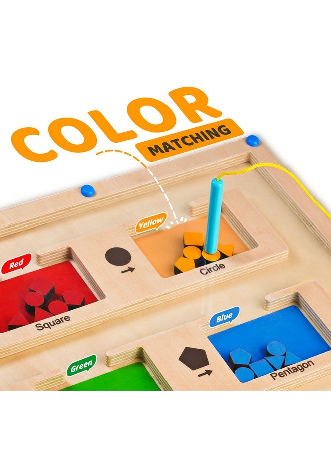 Strong Magnetic Maze Montessori Toys For 1 2 3 Years Old Boy Girl Gift Wodden Puzzle Develop Fine Motor Skills Kids On Road Trip Travel Airplane Activity 15 Preschool Learning Shape & Color