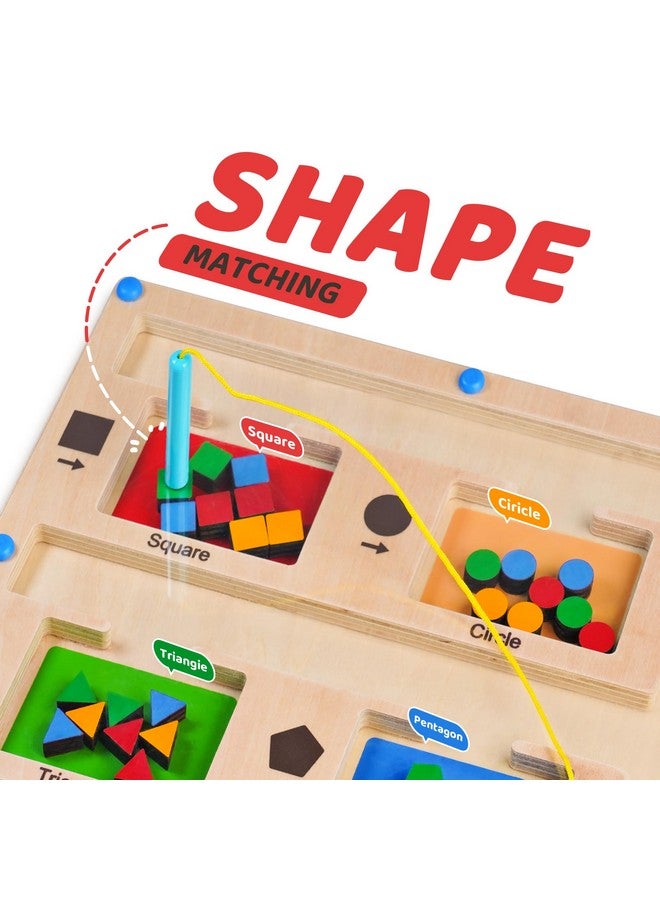 Strong Magnetic Maze Montessori Toys For 1 2 3 Years Old Boy Girl Gift Wodden Puzzle Develop Fine Motor Skills Kids On Road Trip Travel Airplane Activity 15 Preschool Learning Shape & Color