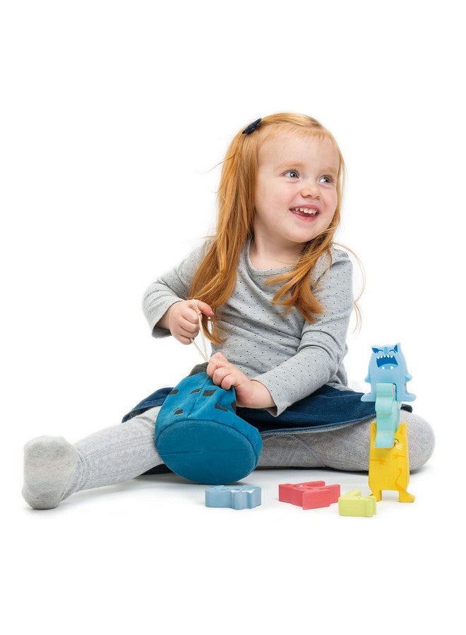 Monster Stacker Early Development Wooden Stacking Toy For Toddlers With Free Drawstring Bag Convenience For Storage And Travel Play For Kids Age 3+