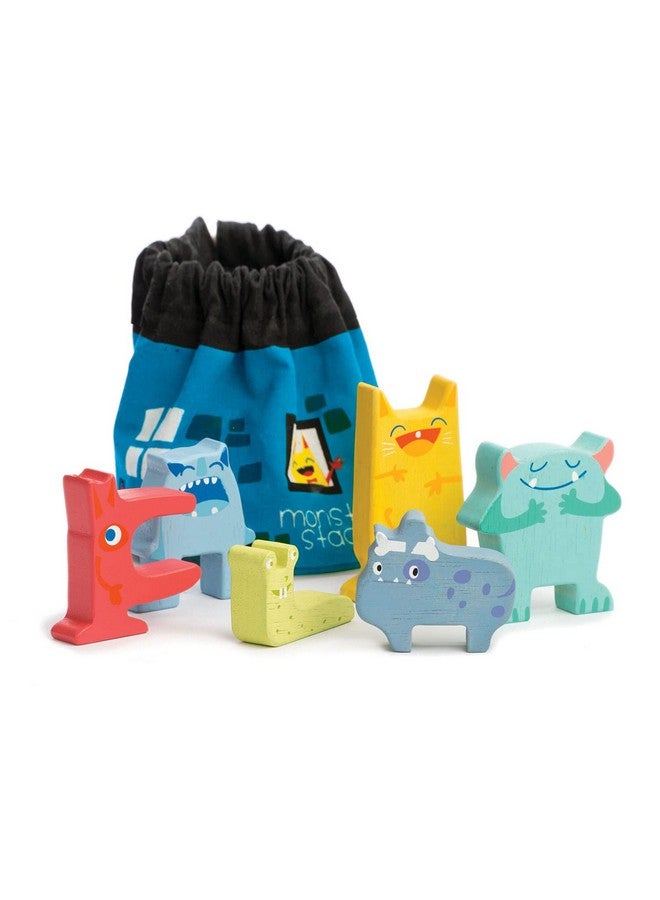 Monster Stacker Early Development Wooden Stacking Toy For Toddlers With Free Drawstring Bag Convenience For Storage And Travel Play For Kids Age 3+