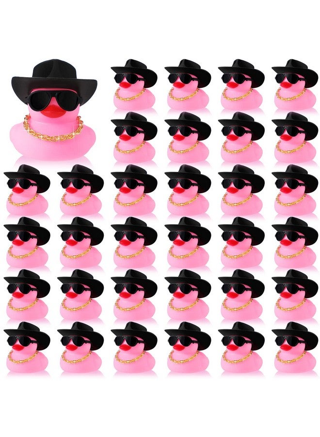 48 Sets Cowboy Rubber Ducks Bulk For Ducking Cool Rubber Ducks With Sunglasses Cowgirl Rubber Ducks With Mini Hat Necklace Bath Toy Squeaky Duckies Car Dashboard Decorations(Pink)