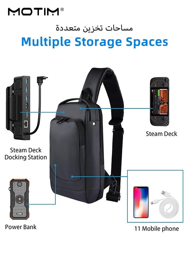 Carrying Case for Steam Deck & Accessories, Portable Steam Deck Travel Storage Bag, Crossbody Bag with Pockets, Waterproof and Shockproof for Protector Case, Large Capacity