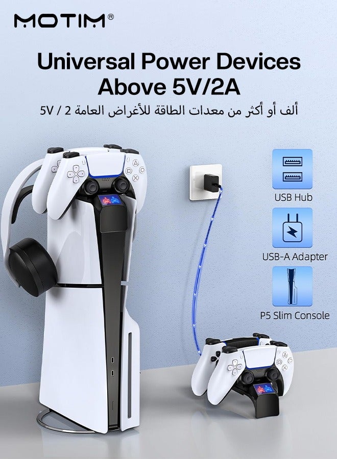 PS5 Slim Console DualSense Charging Dock with Headset Holder, PS 5 Slim Charging Station with LED Light and Fast Charging Cord, PS 5 Slim Controller Charger