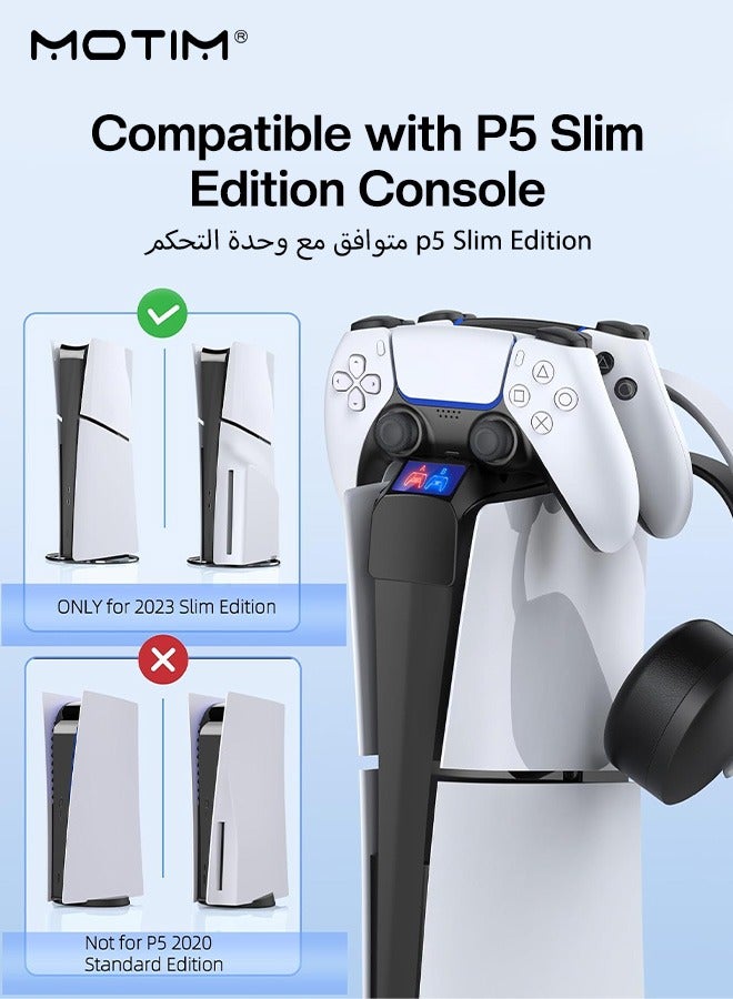 PS5 Slim Console DualSense Charging Dock with Headset Holder, PS 5 Slim Charging Station with LED Light and Fast Charging Cord, PS 5 Slim Controller Charger