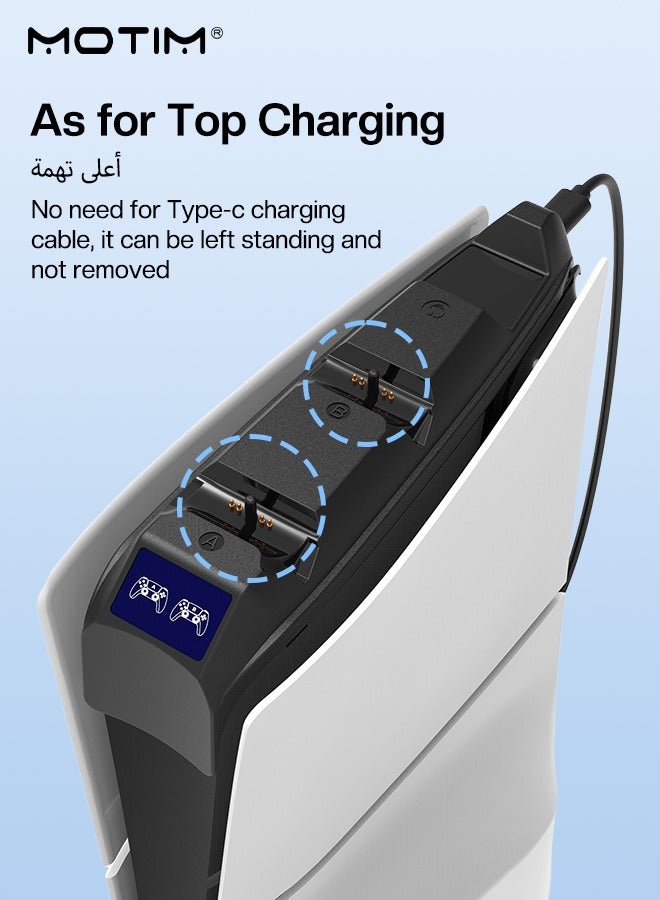 PS5 Slim Console DualSense Charging Dock with Headset Holder, PS 5 Slim Charging Station with LED Light and Fast Charging Cord, PS 5 Slim Controller Charger