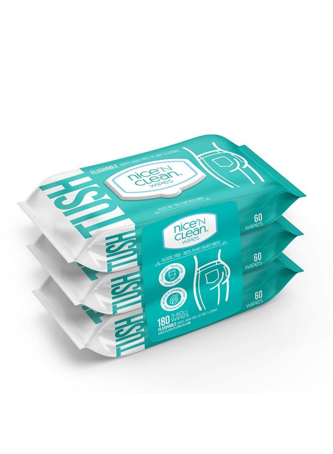 Adult Flushable Wipes (3 X 60 Count) Personal Cleansing Wipes Made From Plantbased Fibers Infused With Aloe & Vitamin E