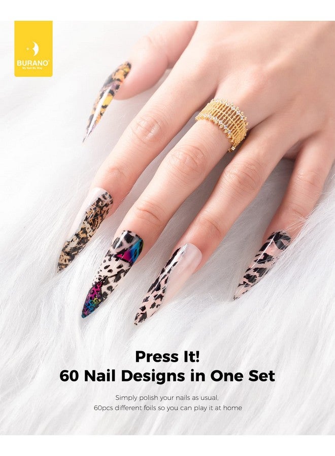 Nail Art Foil Glue Gel 15Ml 2 Bottles With 60Pcs Foils Sticker Nails Designer Adhesive Transfer Art Uv Led Lamp Required