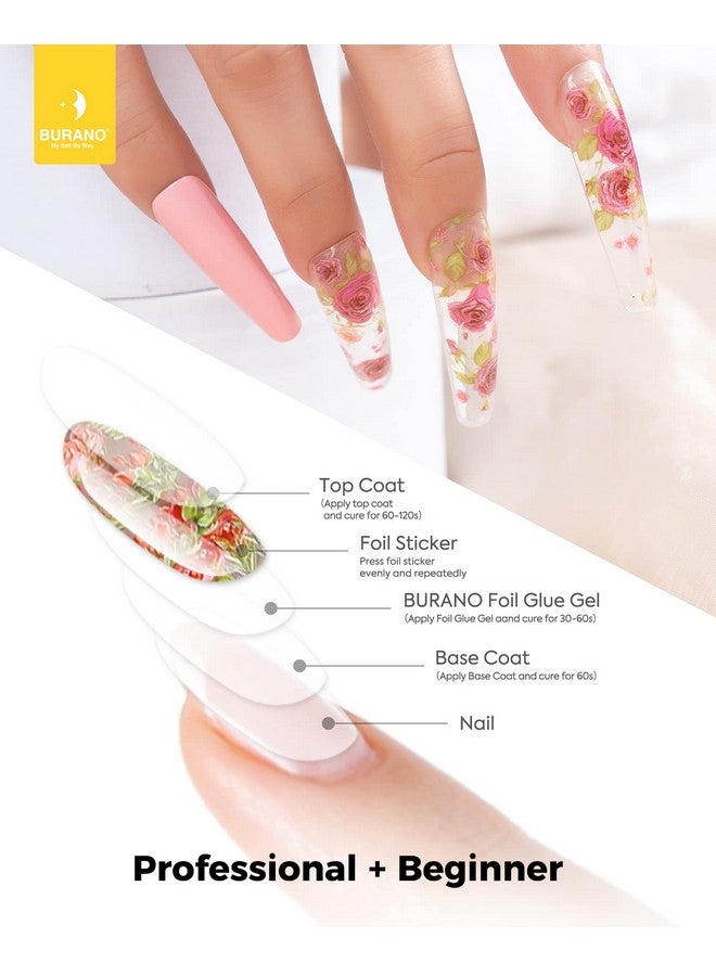 Nail Art Foil Glue Gel 15Ml 2 Bottles With 60Pcs Foils Sticker Nails Designer Adhesive Transfer Art Uv Led Lamp Required