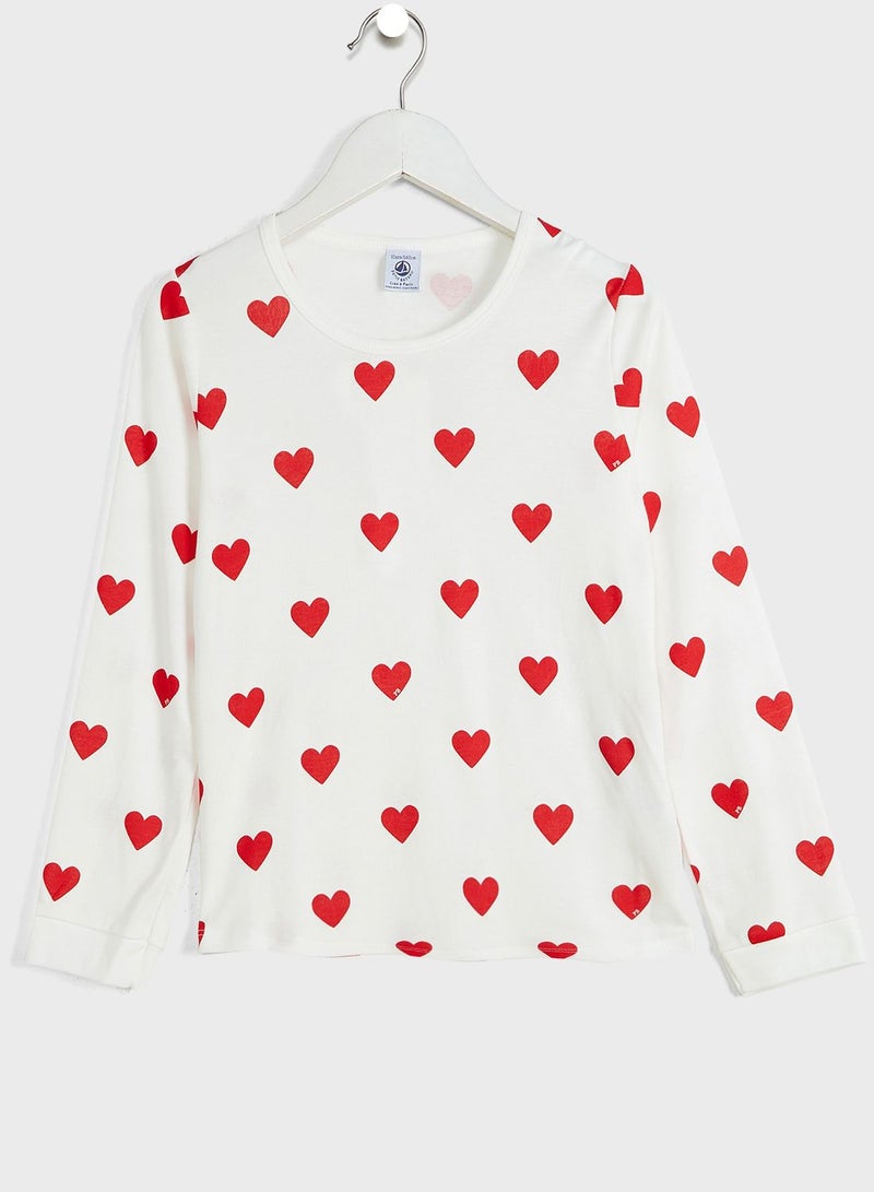 Kids Heart Print Pyjama Set