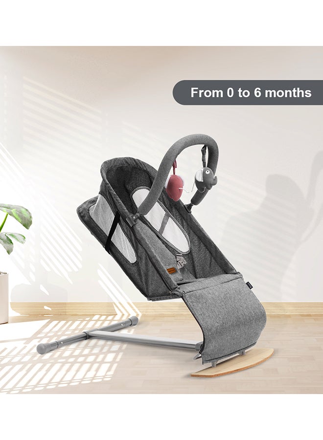 TEKNUM Baby Bouncer with Grab Toys - Wooden Dark Grey