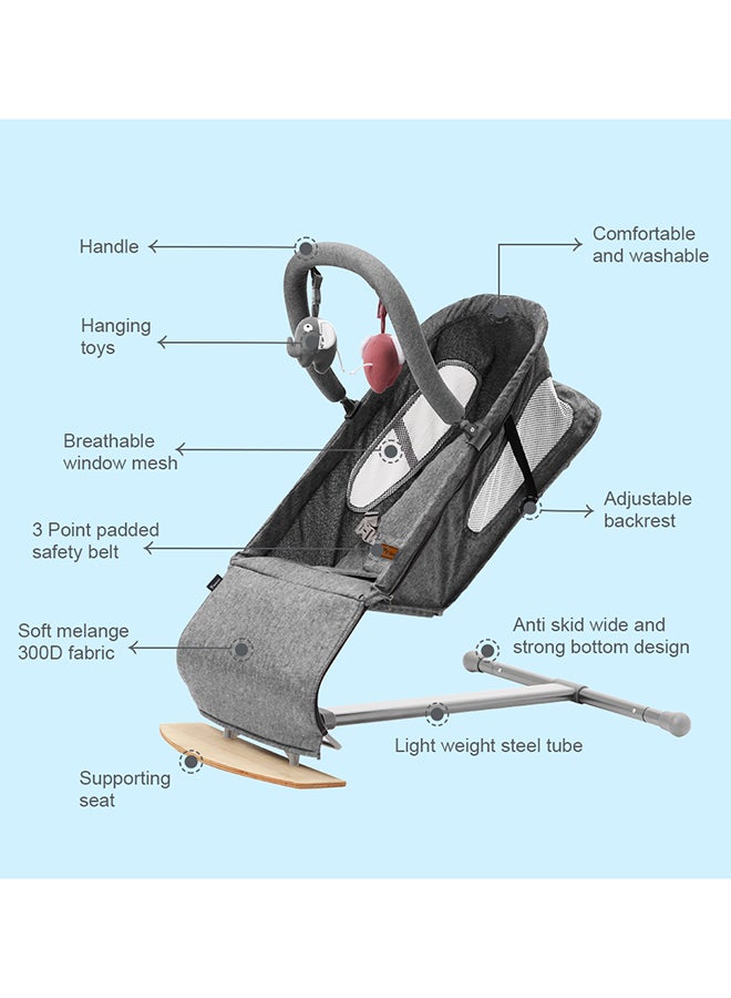 TEKNUM Baby Bouncer with Grab Toys - Wooden Dark Grey