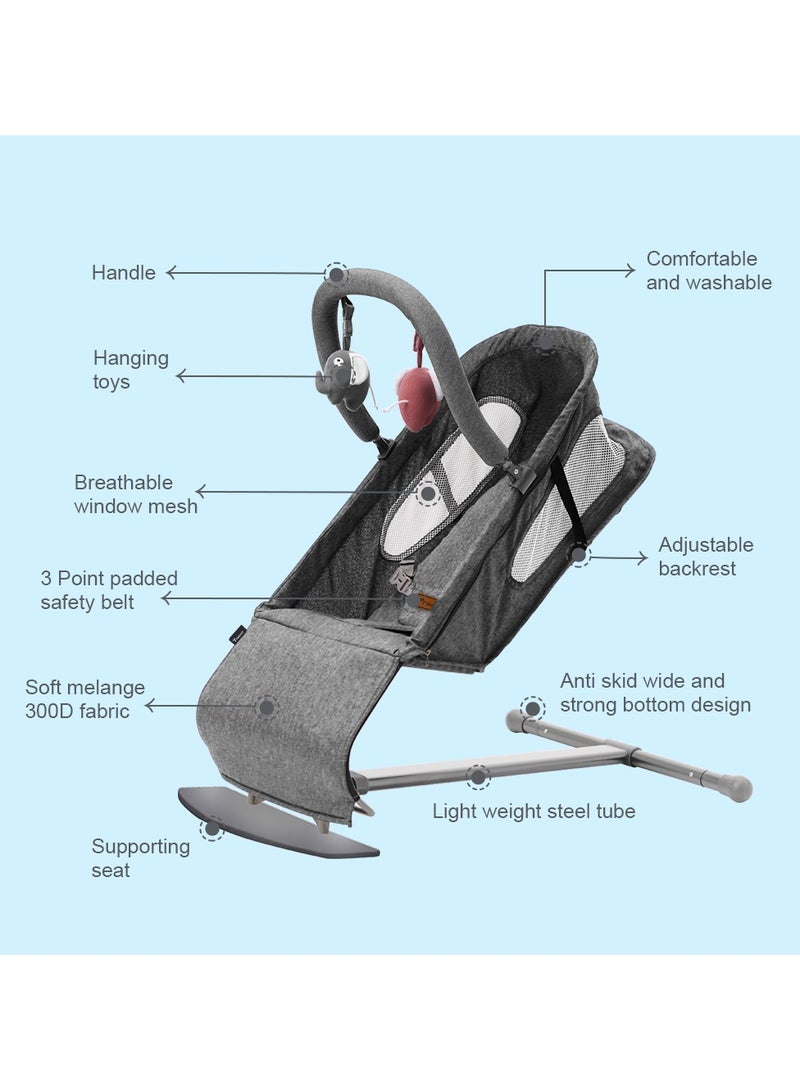 TEKNUM Baby Bouncer with Grab Toys - Dark Grey