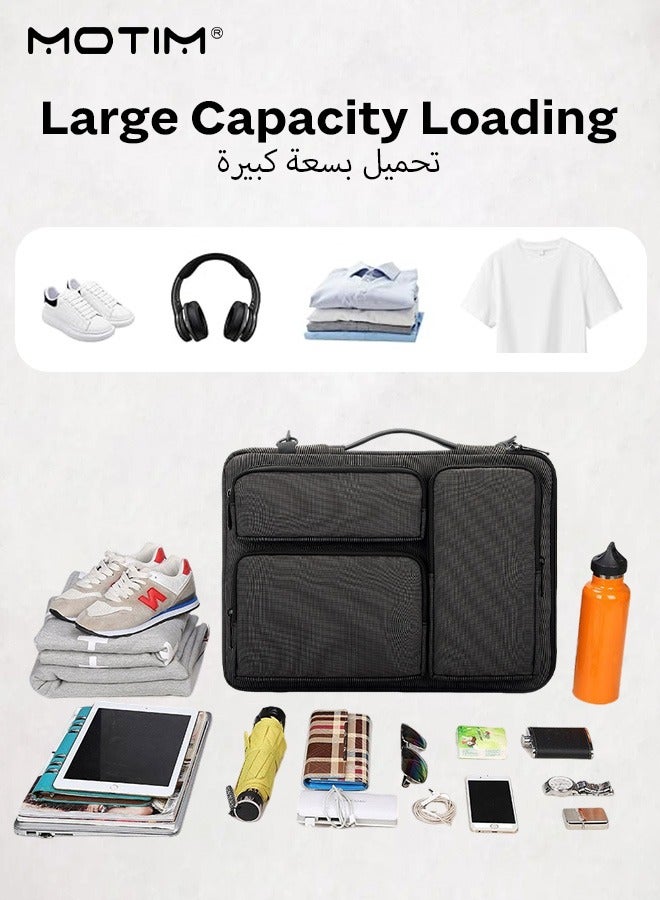 14 Inch Laptop Bag with Strap, Convertible Messenger Bag Shoulder Bag, Computer Bag Briefcase Handbag, Multi-Functional with 3 Small Outerside Pocket / Handle / Belt
