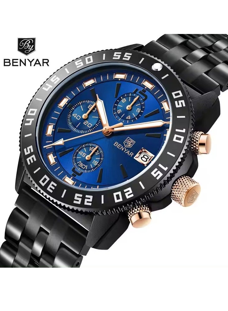 Watches for Men Watch Quartz Luxury Stainless Steel Water Resistant Chronograph Watch 5198