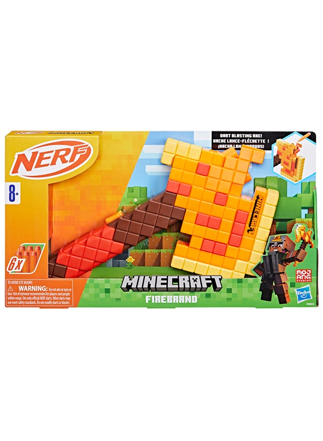 Nerf Minecraft Firebrand, Dart Blasting Axe, 6 Nerf Elite Foam Darts, Design Inspired by Minecraft Axe in the Game, Pull Down Priming, Minecraft Toys