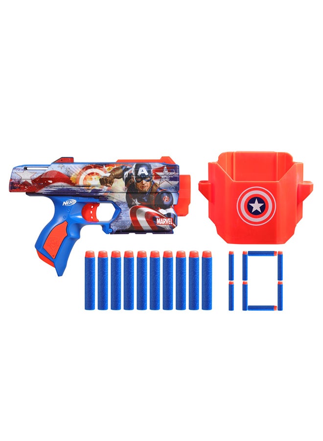 Nerf Marvel Captain America Dart Blaster, 10 Nerf Elite Darts, Holster, Toy Foam Blasters for 8 Year Old Boys & Girls & Up