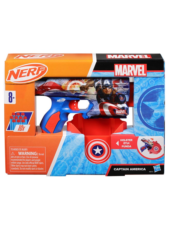 Nerf Marvel Captain America Dart Blaster, 10 Nerf Elite Darts, Holster, Toy Foam Blasters for 8 Year Old Boys & Girls & Up