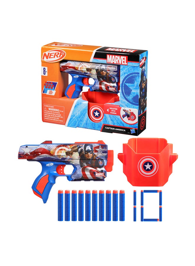 Nerf Marvel Captain America Dart Blaster, 10 Nerf Elite Darts, Holster, Toy Foam Blasters for 8 Year Old Boys & Girls & Up