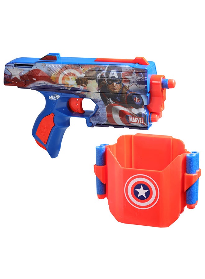 Nerf Marvel Captain America Dart Blaster, 10 Nerf Elite Darts, Holster, Toy Foam Blasters for 8 Year Old Boys & Girls & Up