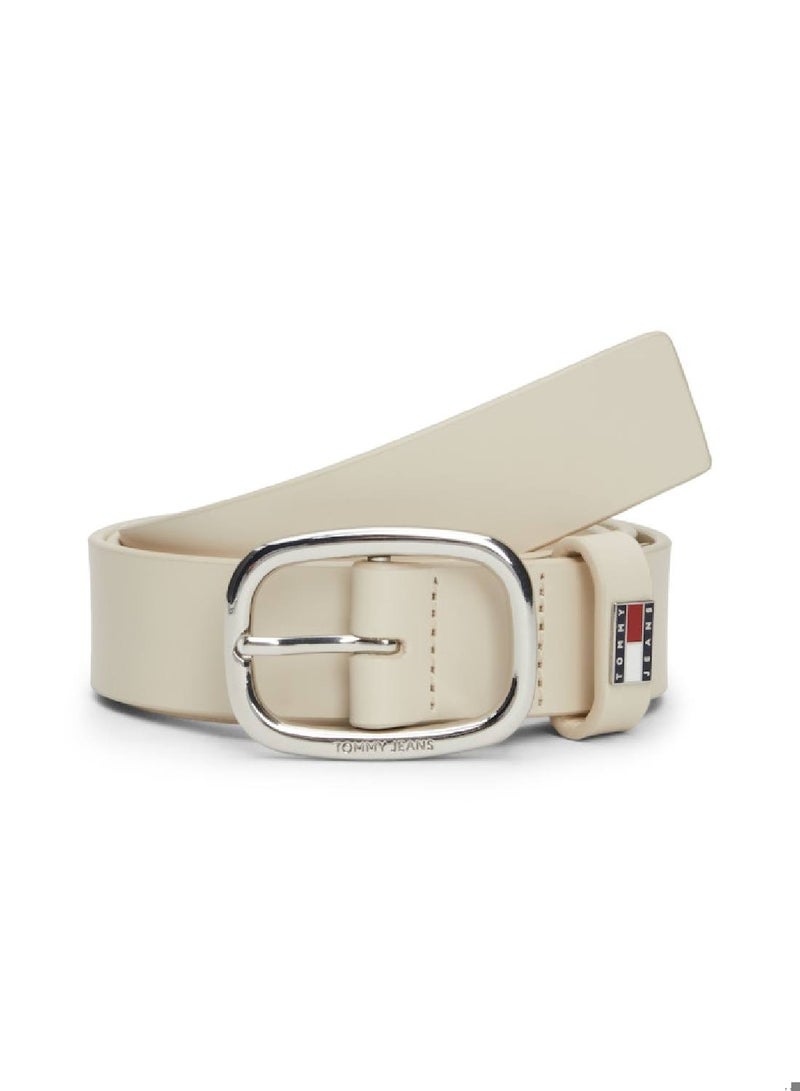 Women's Oval Buckle Leather Belt -  Vegetable tanned leather, Beige