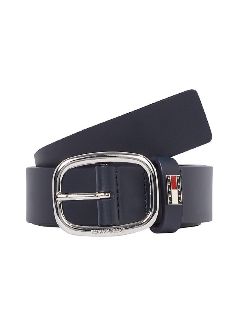 Women's Oval Buckle Leather Belt -  Vegetable tanned leather, Blue