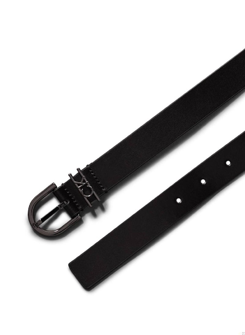 Women's CK Loop Round Buckle Belt - Leather, Black