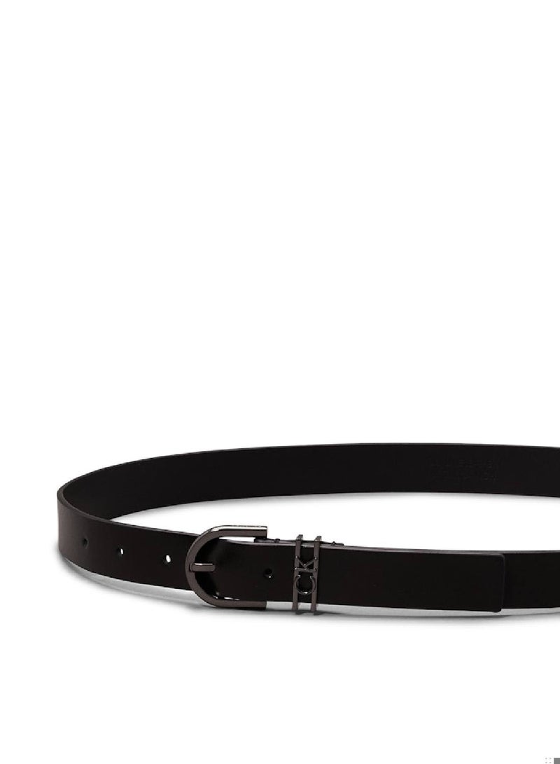 Women's CK Loop Round Buckle Belt - Leather, Black