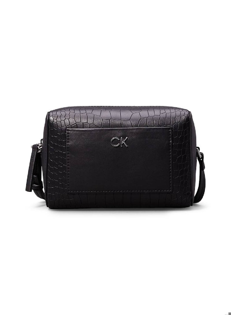 Women's Crocodile Crossbody Bag - Recycled blend faux leather exterior, Black