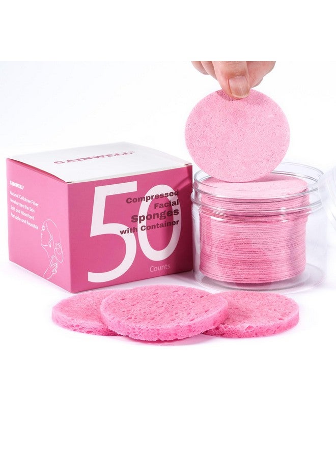 50Count Compressed Facial Sponges For Daily Facial Cleansing And Exfoliating 100％ Natural Cosmetic Spa Sponges For Makeup Remover With Storage Jar