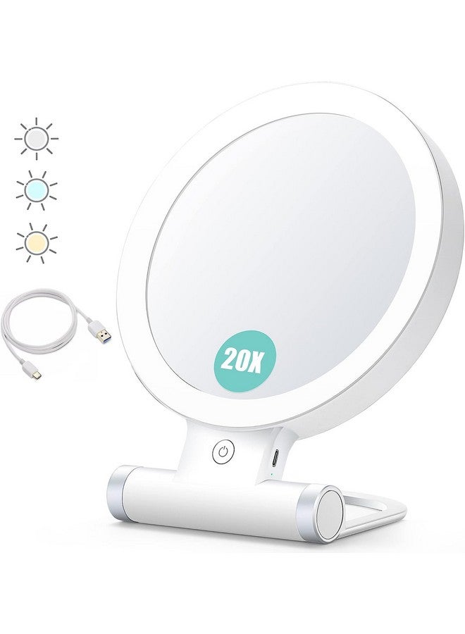 Magnifying Mirror With Light 20X/1Xdouble Sided Tabletop Mirror With Adjustable Folding Handlecosmetic Mirror For Makeup/Travel Tweezing And Blackhead/Blemish Removal