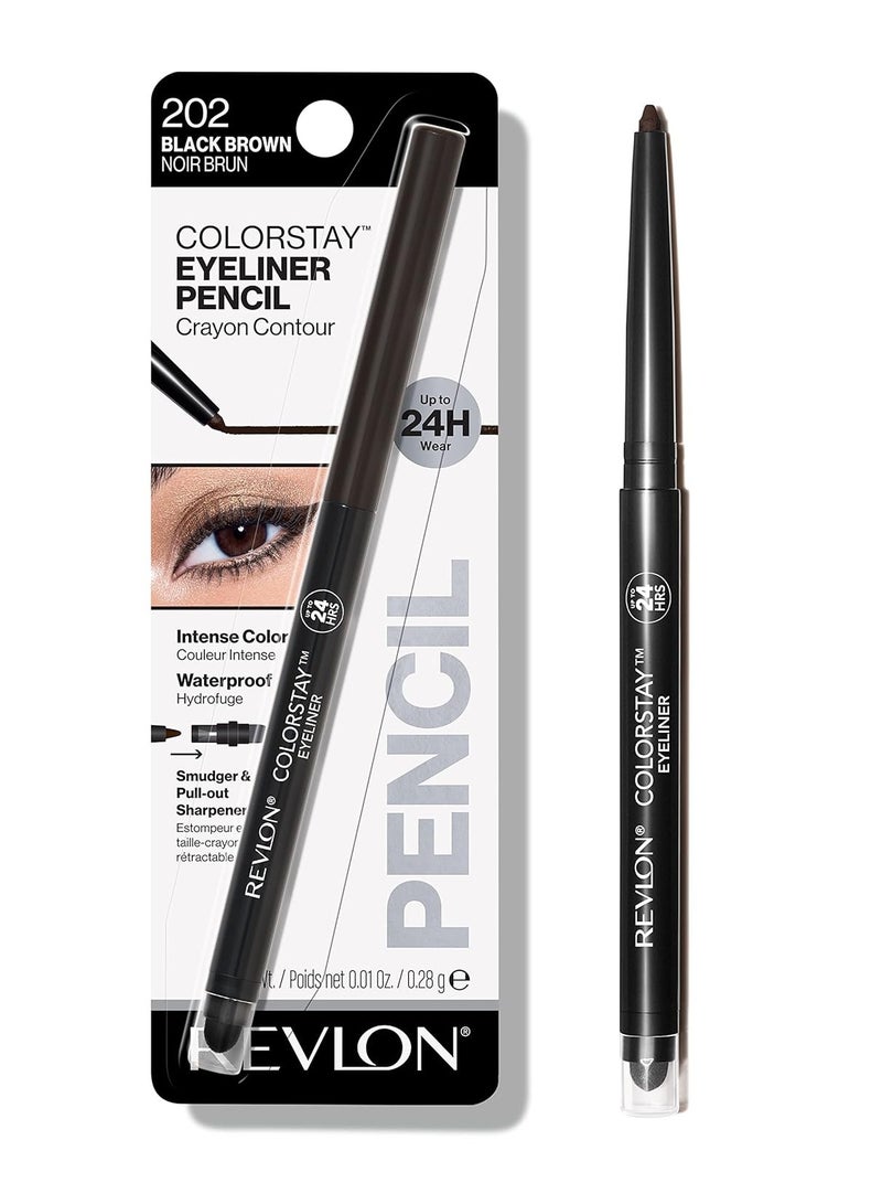 Pencil Eyeliner, ColorStay Eye Makeup With Built-in Sharpener, Waterproof, Smudge-Proof, Longwearing With Ultra-Fine Tip, 202 0.01 oz Black/Brown