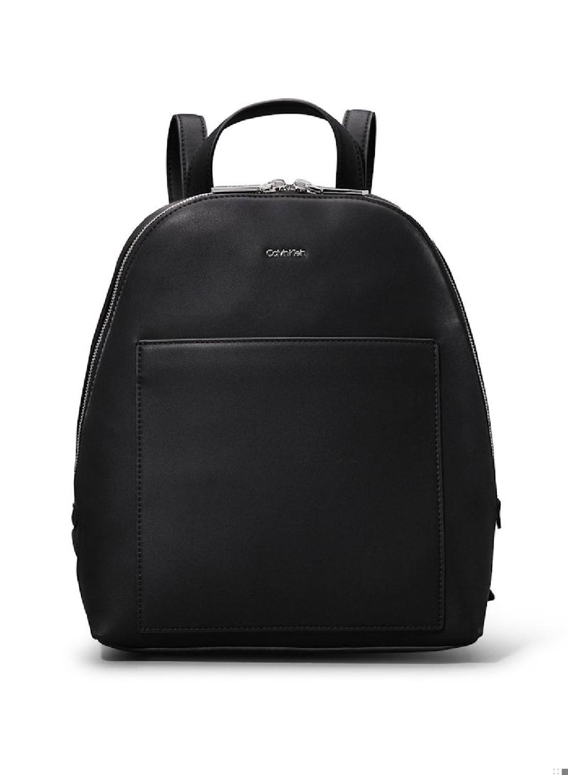 Women's Round Backpack - Recycled blend faux leather exterior, Black