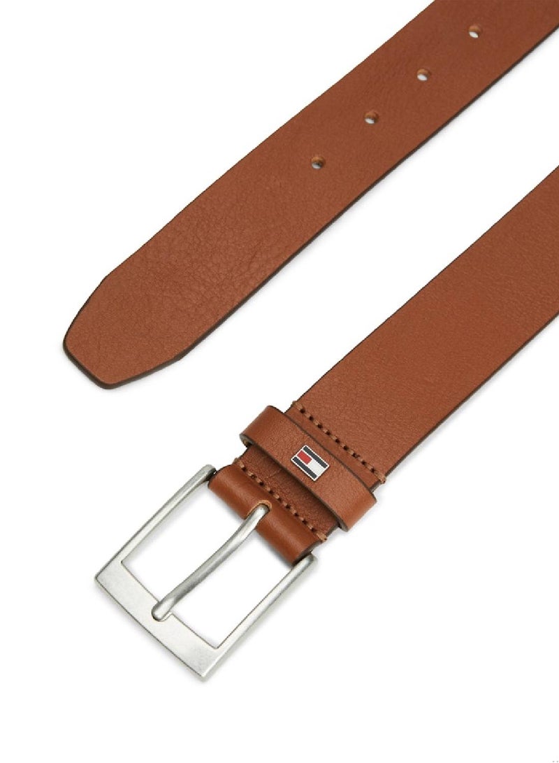 Men's Enamel Flag Smooth Leather Belt -  Leather, Brown