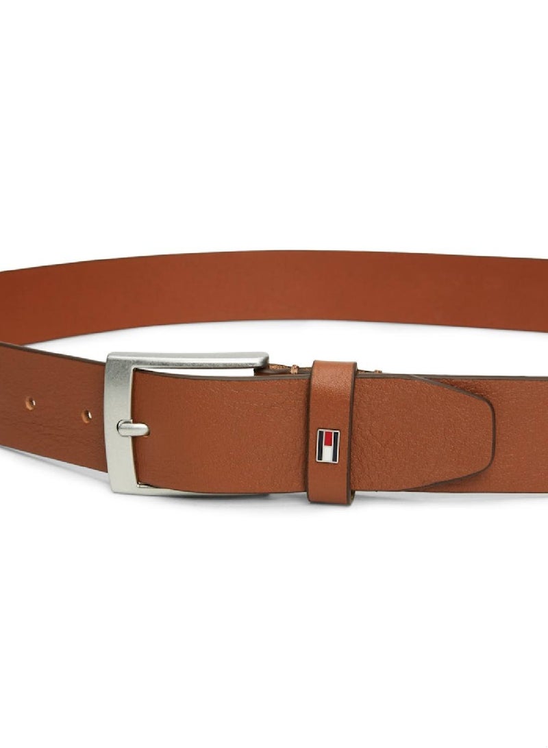 Men's Enamel Flag Smooth Leather Belt -  Leather, Brown