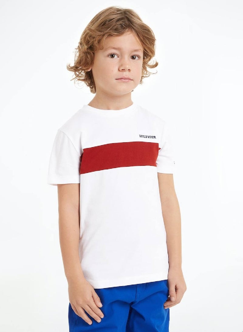 Boys' Colorblock Embroidered Short Sleeve T-Shirt - Cotton, White