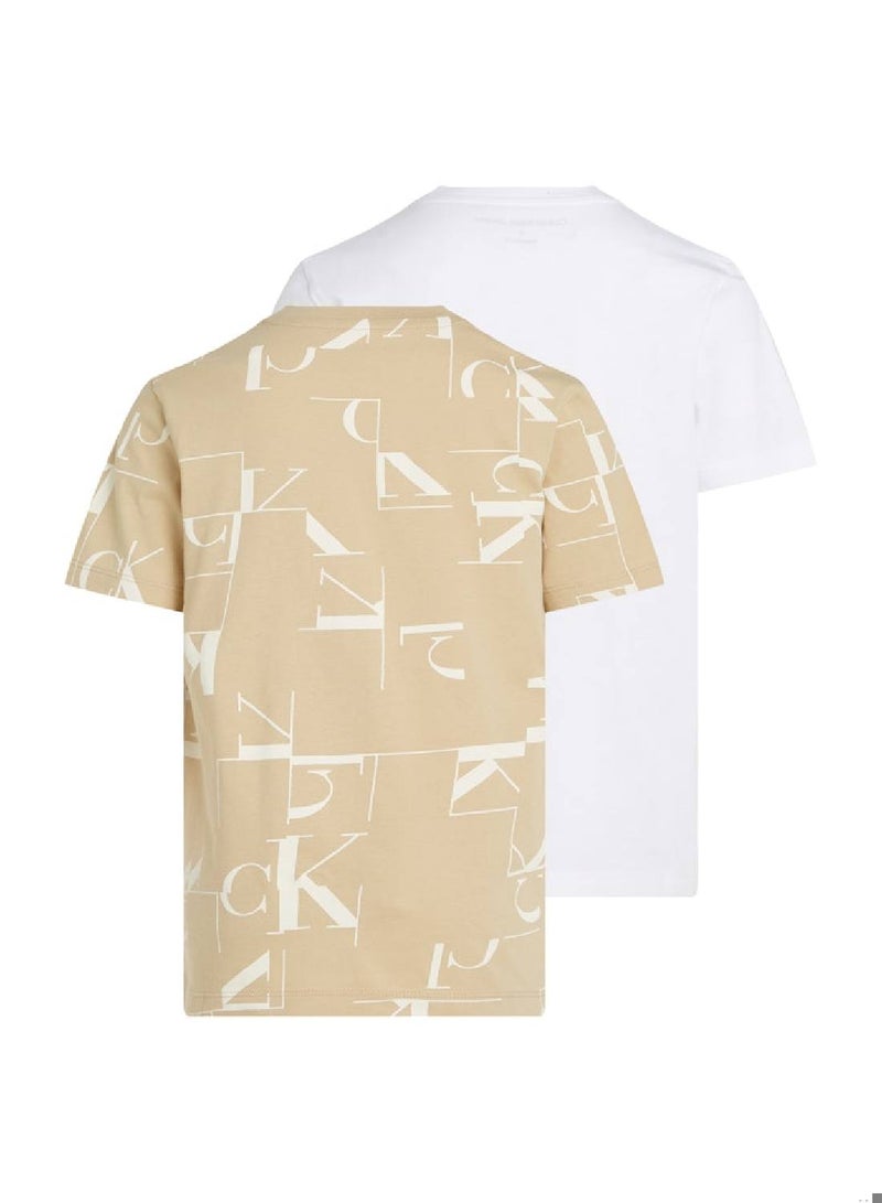 Boys' Seasonal Graphic 2-Pack Short Sleeve T-Shirts - Cotton, Beige/white