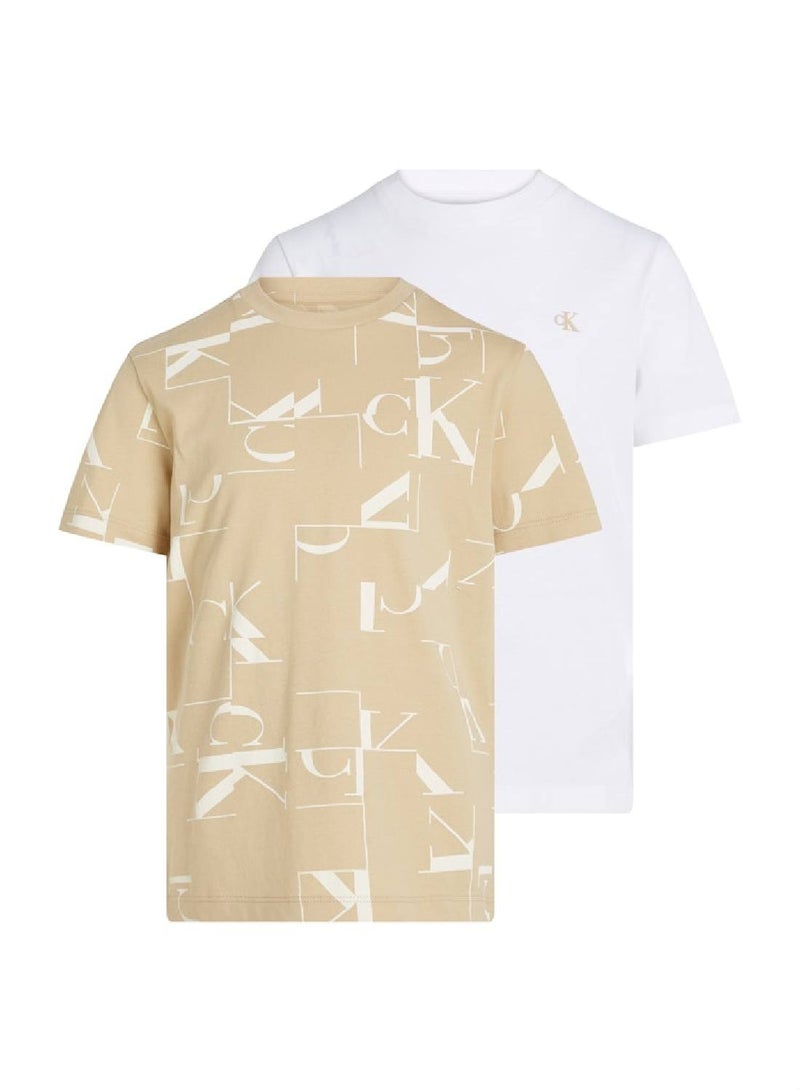 Boys' Seasonal Graphic 2-Pack Short Sleeve T-Shirts - Cotton, Beige/white