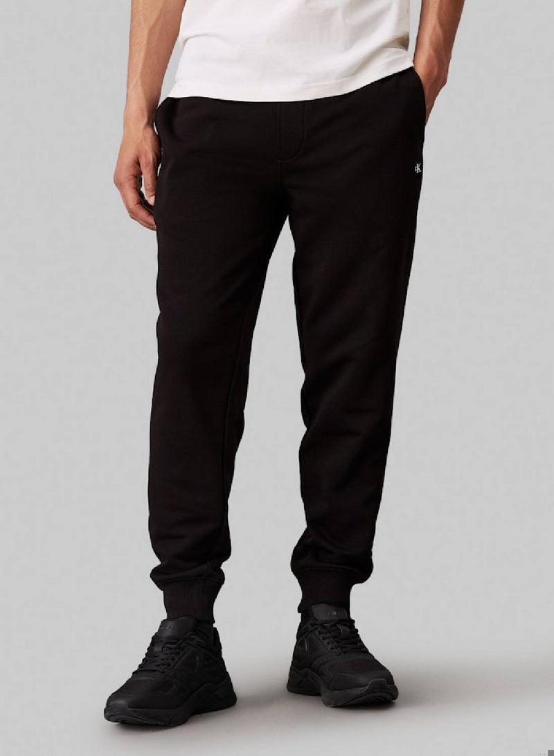 Men's CK Embroidered Badge Sweatpants - Cotton, Black