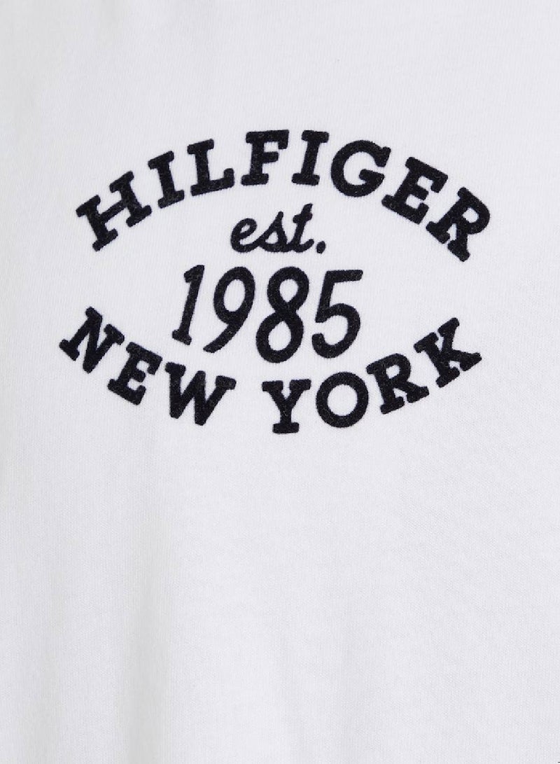 Girls' Hilfiger Monotype Flock Logo Slim T-Shirt -  Cotton blend vintage jersey, White