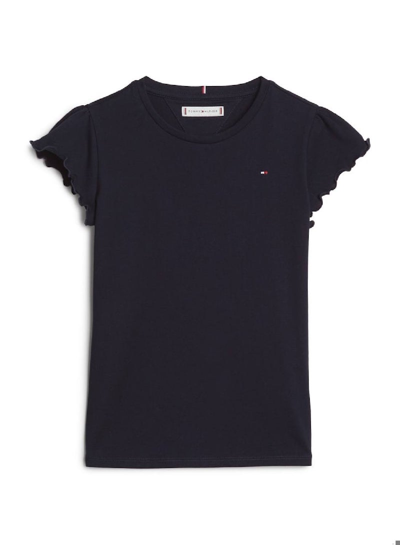 Girls' Essential Scallop Sleeve Slim Fit T-Shirt -  Cotton blend, Blue