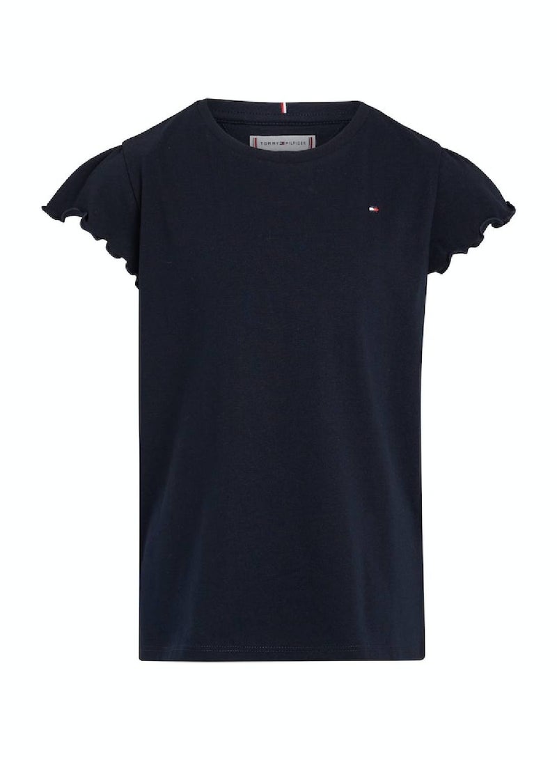 Girls' Essential Scallop Sleeve Slim Fit T-Shirt -  Cotton blend, Blue