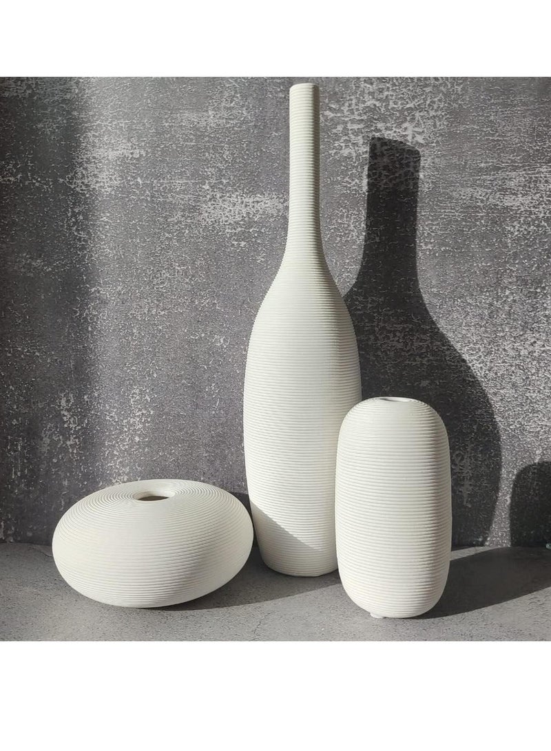 3 Warm Embossed Line Ceramic Vases for Flower Arrangements Elegant Home Decor Gifting