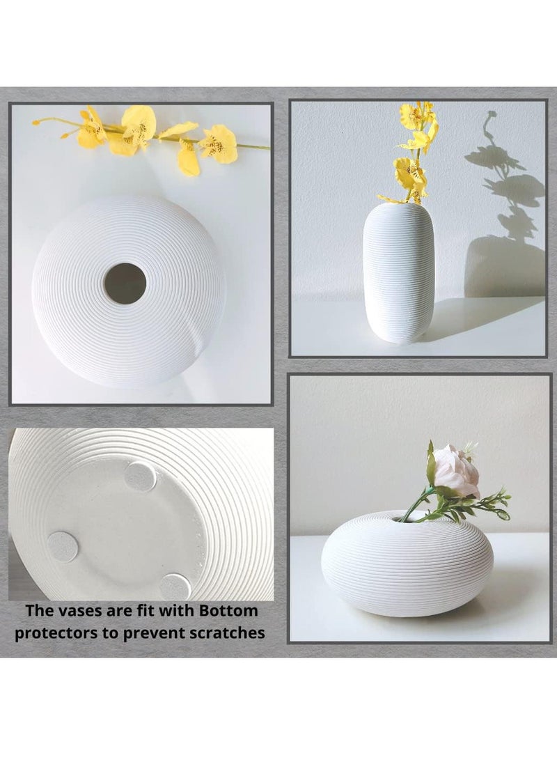 3 Warm Embossed Line Ceramic Vases for Flower Arrangements Elegant Home Decor Gifting