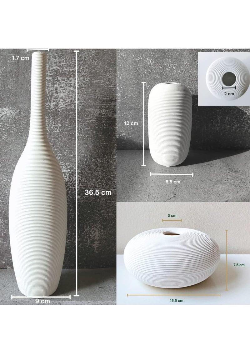 3 Warm Embossed Line Ceramic Vases for Flower Arrangements Elegant Home Decor Gifting