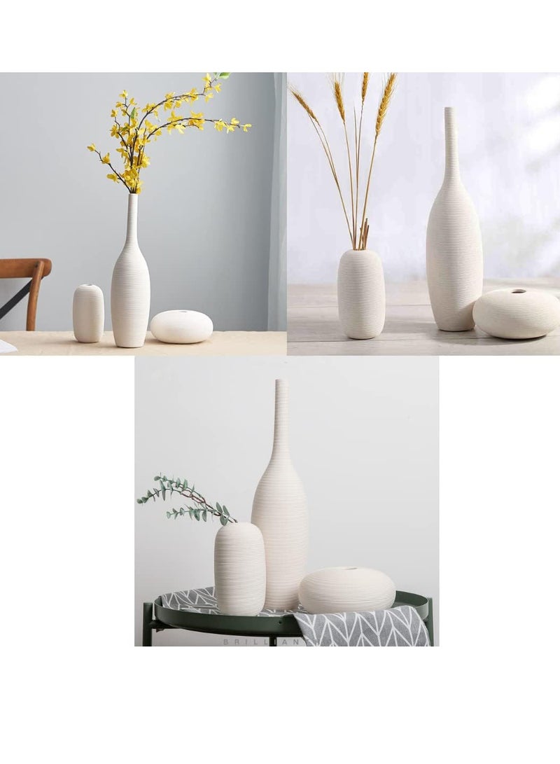 3 Warm Embossed Line Ceramic Vases for Flower Arrangements Elegant Home Decor Gifting
