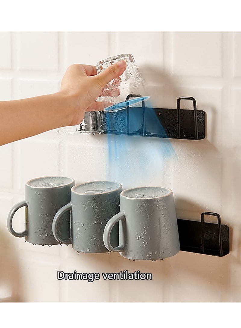 Wall Mounted Mug Holder Mug Hooks, 2 Pcs Coffee Cups Holder Hanger for Mug Display Organizer, No Drilling with 4 Cup Holders,Cups Storage ​for Kitchen, Living Room