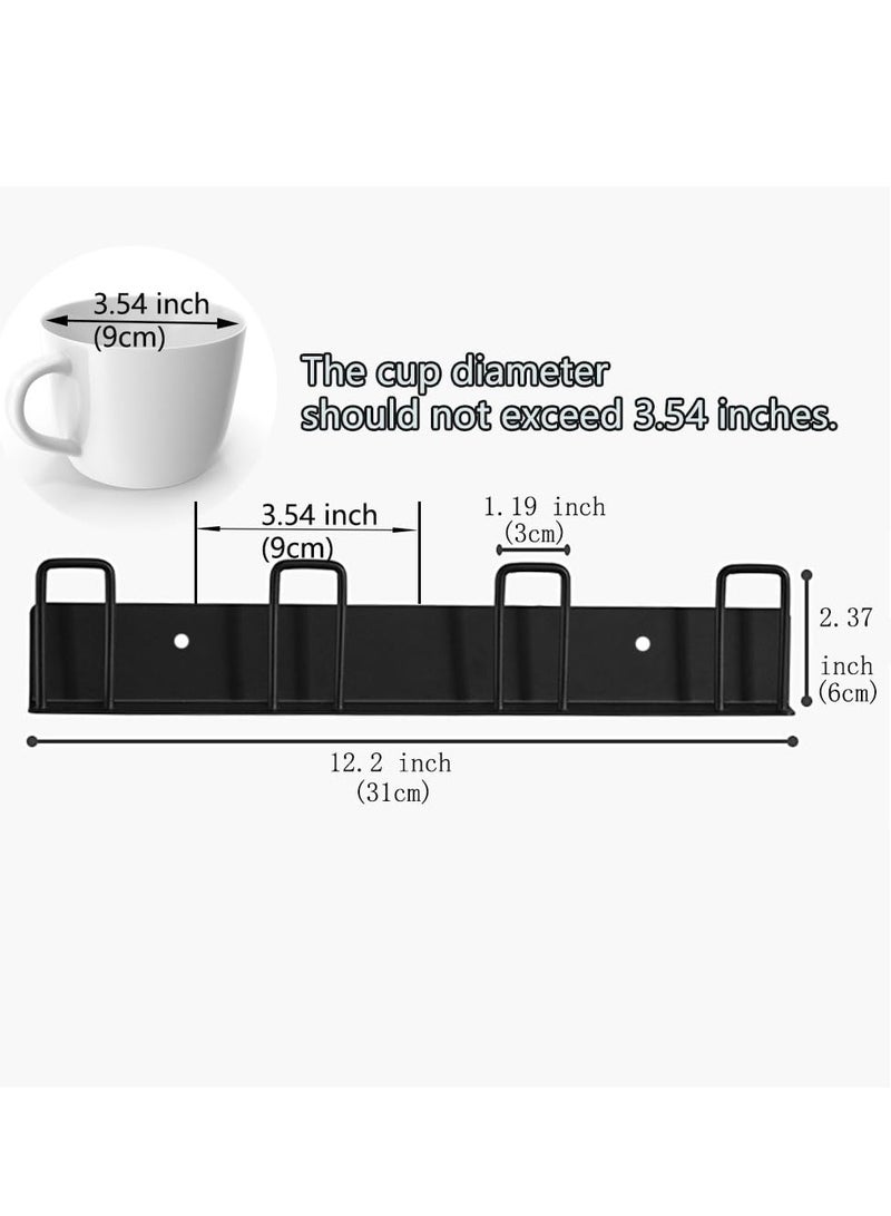 Wall Mounted Mug Holder Mug Hooks, 2 Pcs Coffee Cups Holder Hanger for Mug Display Organizer, No Drilling with 4 Cup Holders,Cups Storage ​for Kitchen, Living Room