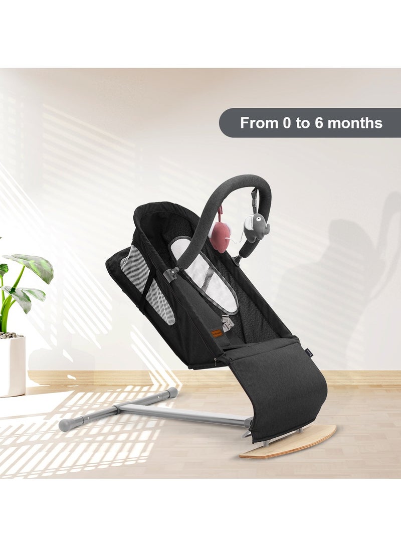 TEKNUM Baby Bouncer with Grab Toys - Wooden Black