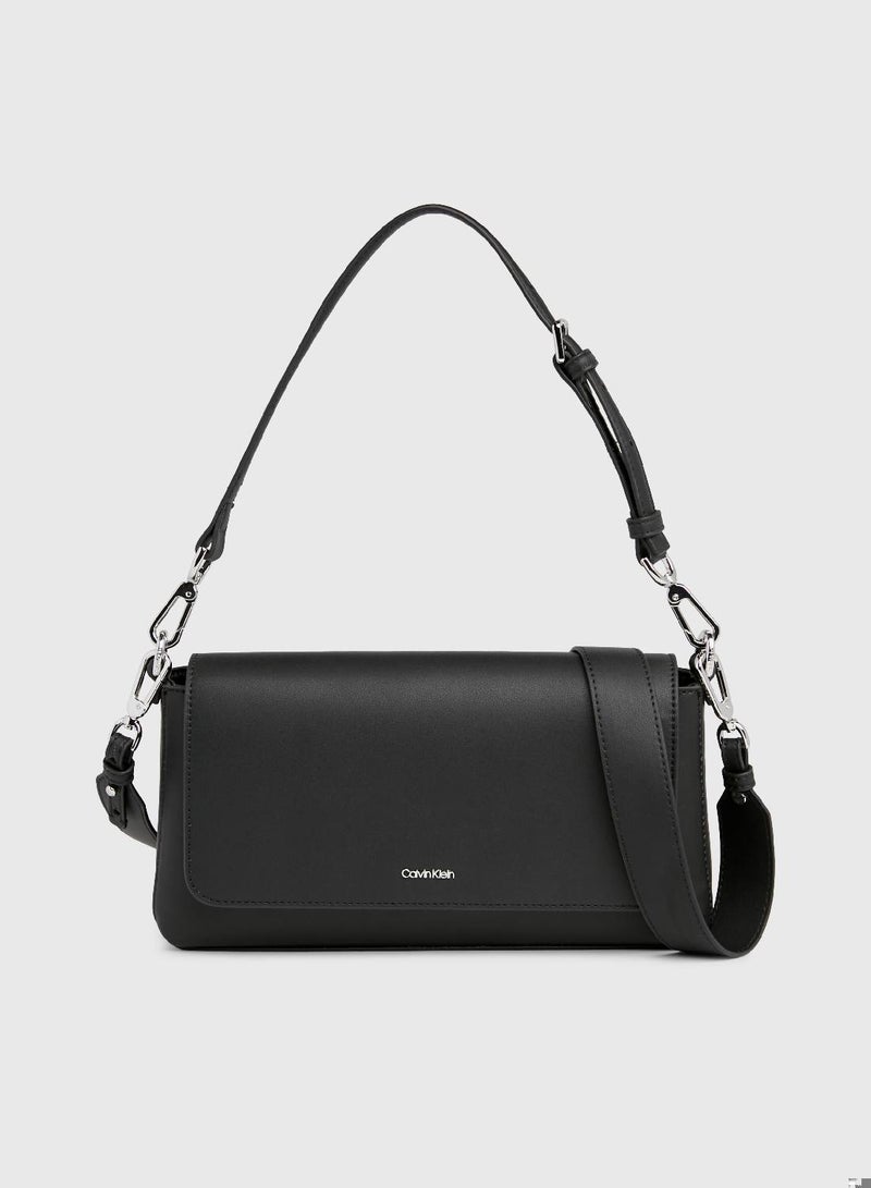 Women's Shoulder Bag - Recycled faux leather exterior, Black