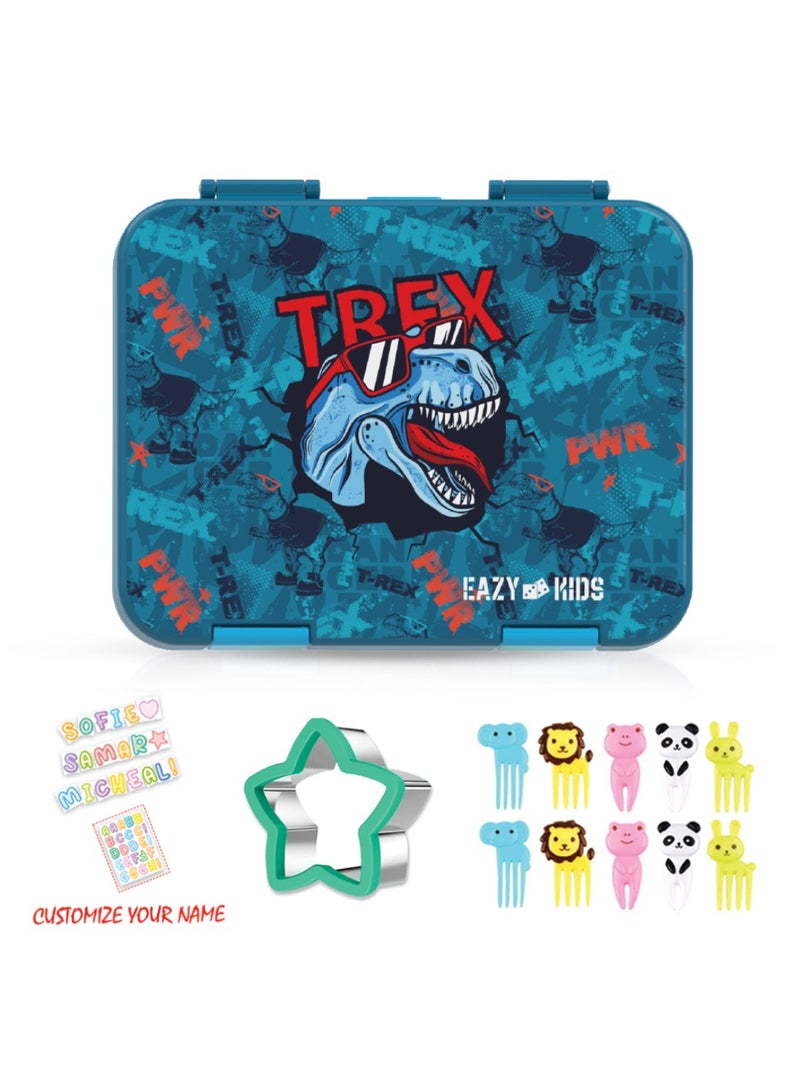 6 And 4 Convertible Compartment Bento Lunch Box With Lunch Bag And Sandwich Cutter Set - TREX Blue